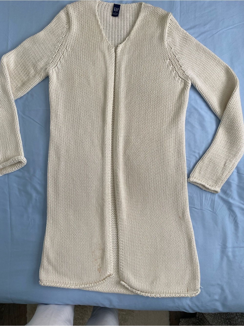 GAP Cream Long Open-Front Knit Cardigan